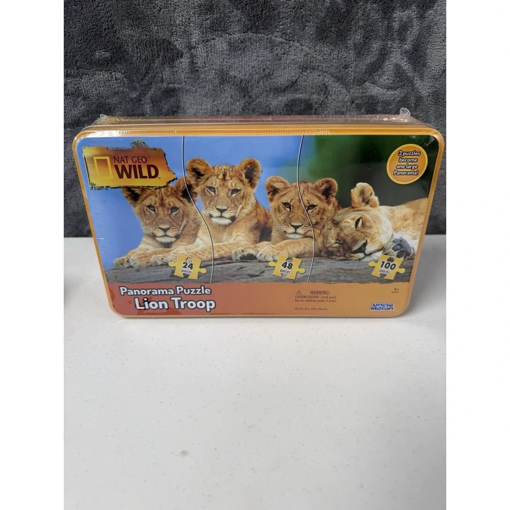 National Geographic Puzzle 3 in 1 Pride of Lions 24-48-100 Pc Collectors Tin New